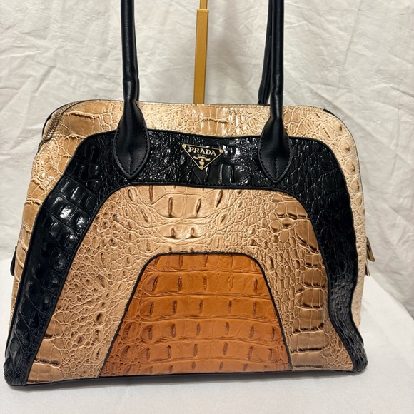 Women's Croc-Embossed Shoulder Bag - Black, Tan, Brown - Picture 3 of 15